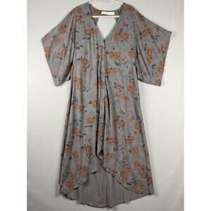 Saltwater Luxe Floral Kimono Hi Low Midi Dress Women Small Gray Open Back V-Neck